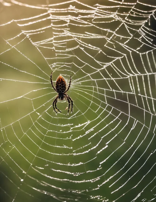 A spider centered on its intricate web in a natural setting, symbolizing expert web clearing services offered by wildlife control specialists.
